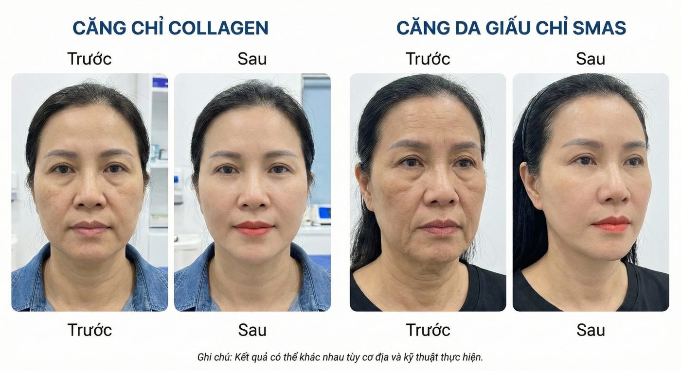 Căng chỉ collagen: Hiểu đúng trước khi quyết định trẻ hóa da không phẫu thuật Hình ảnh trước sau căng chỉ collagen và trước sau căng da giấu chỉ smas