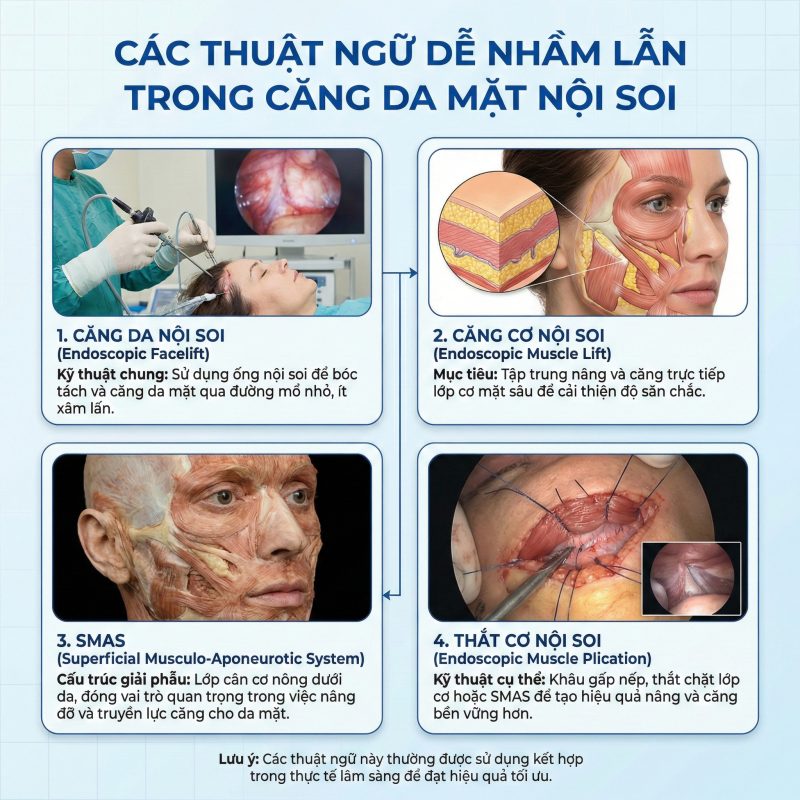 Các thuật ngữ dễ nhầm lẫn trong căng da mặt nội soi