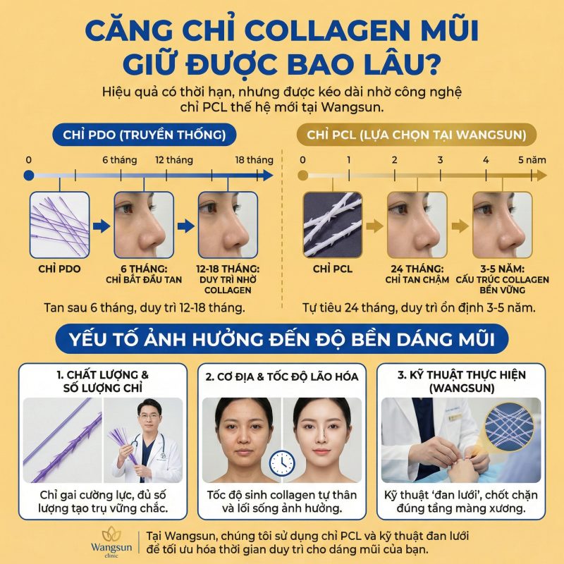 Căng chỉ collagen nâng mũi giữ được bao lâu