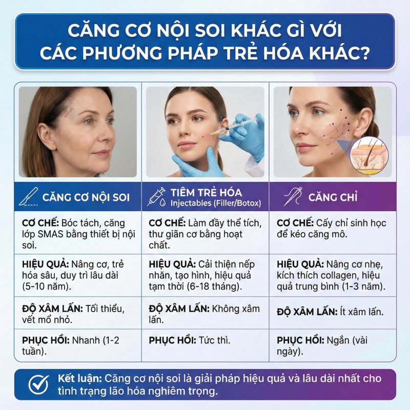 Căng cơ nội soi khác gì với phương pháp trẻ hóa da khác
