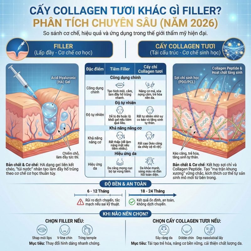Cấy Collagen Tươi Là Gì? Giải Thích Toàn Diện Từ A–Z (Cập Nhật 2026) Cấy collagen tươi khác gì với filler