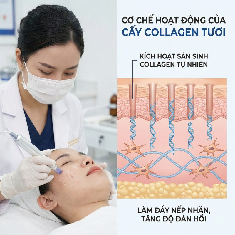 Cấy Collagen Tươi Là Gì? Giải Thích Toàn Diện Từ A–Z (Cập Nhật 2026) Cơ chế hoạt động của cấy collagen tươi