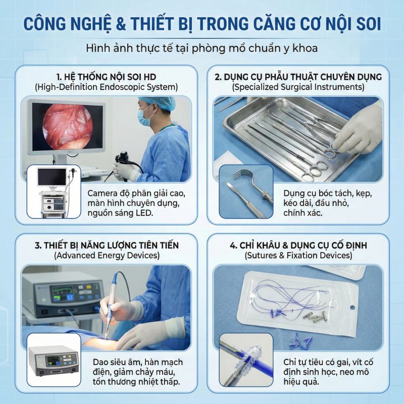 Công nghệ và thiết bị trong căng cơ nội soi