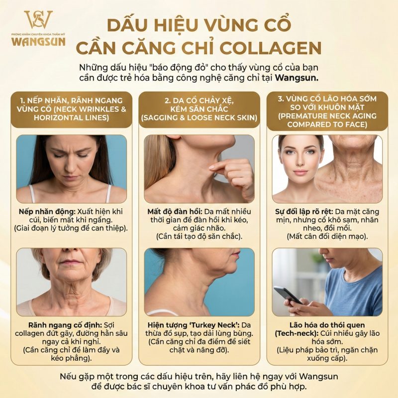Dấu hiệu vùng cổ cần căng chỉ collagen