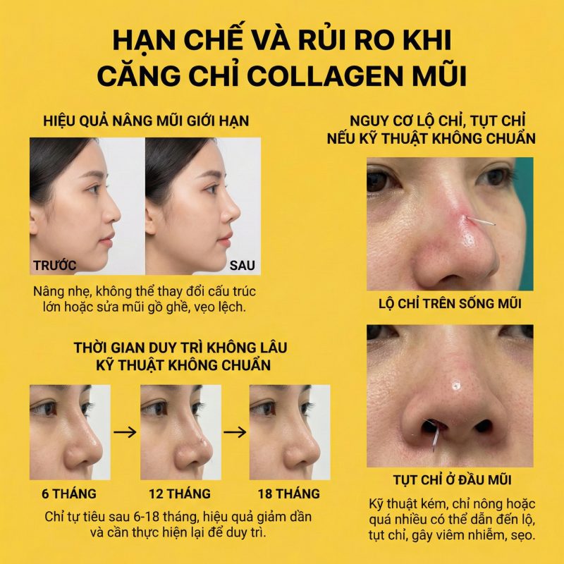 Hạn chế và rủi ro khi căng chỉ collagen nâng mũi