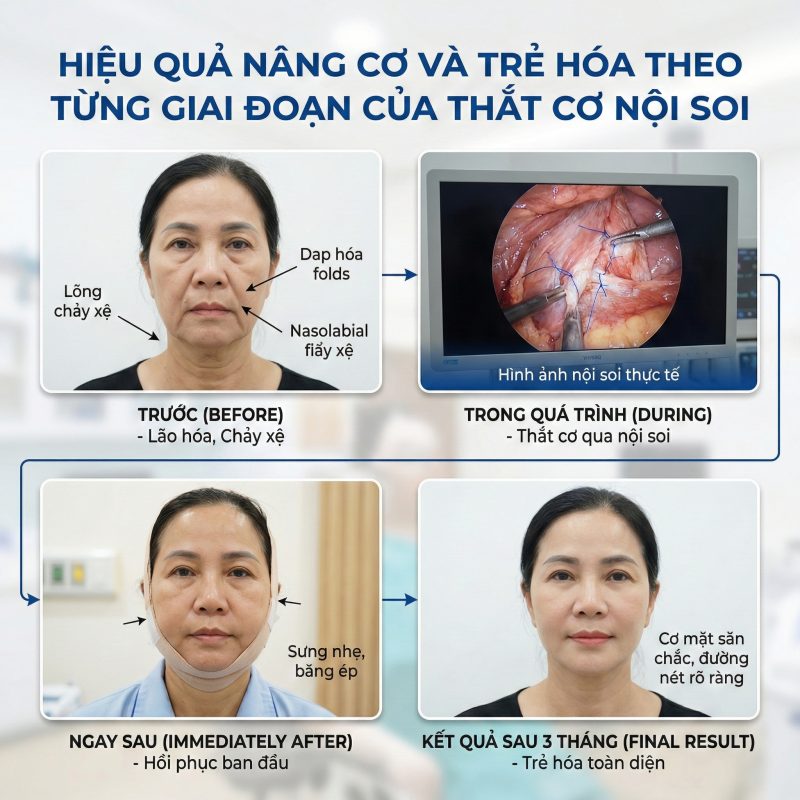 Hiệu quả nâng cơ và trẻ hóa da theo từng giai đoạn của thắt cơ nội soi