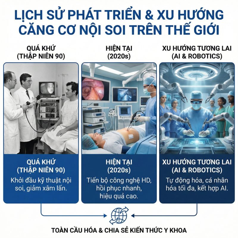Lịch sử hình thành và phát triển của căng cơ nội soi trên thế giới