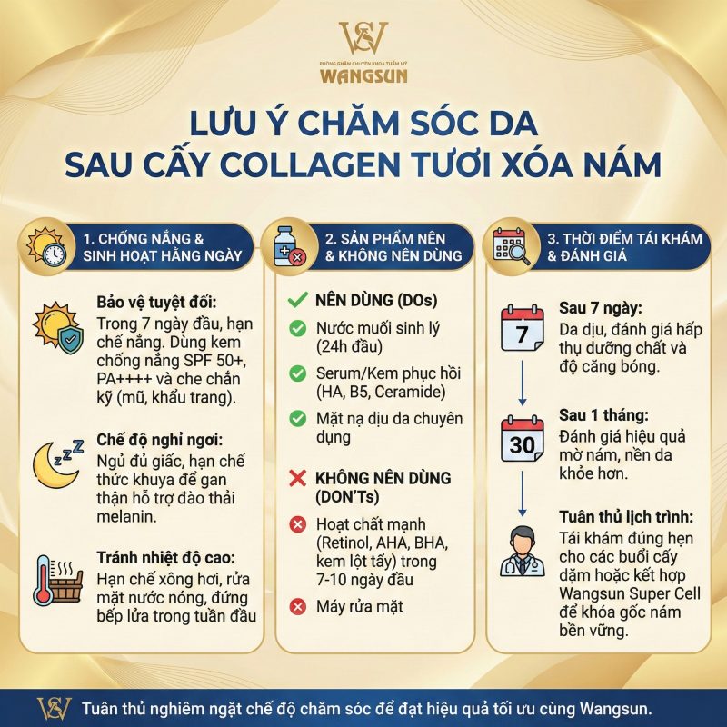Lưu ý chăm sóc da sau cấy collagen tươi xóa nám