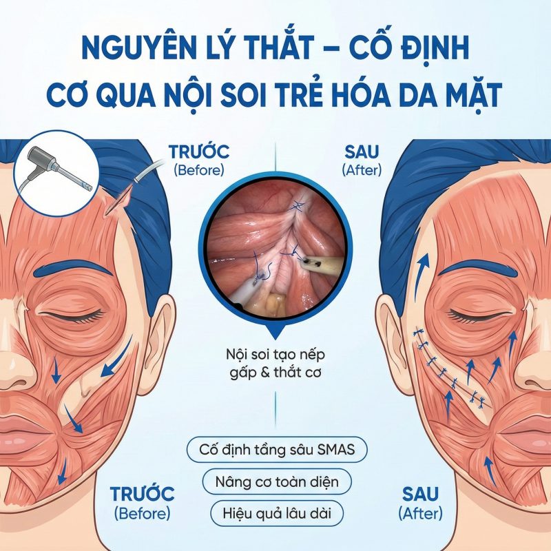 Nguyên lý thắt, cố định cơ qua nội soi để trẻ hóa da mặt