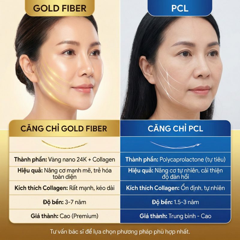 Căng Chỉ Collagen Gold Fiber - Giải Mã Công Nghệ "Chỉ Lai Vàng" So sánh căng chỉ gold fiber và chỉ pcl