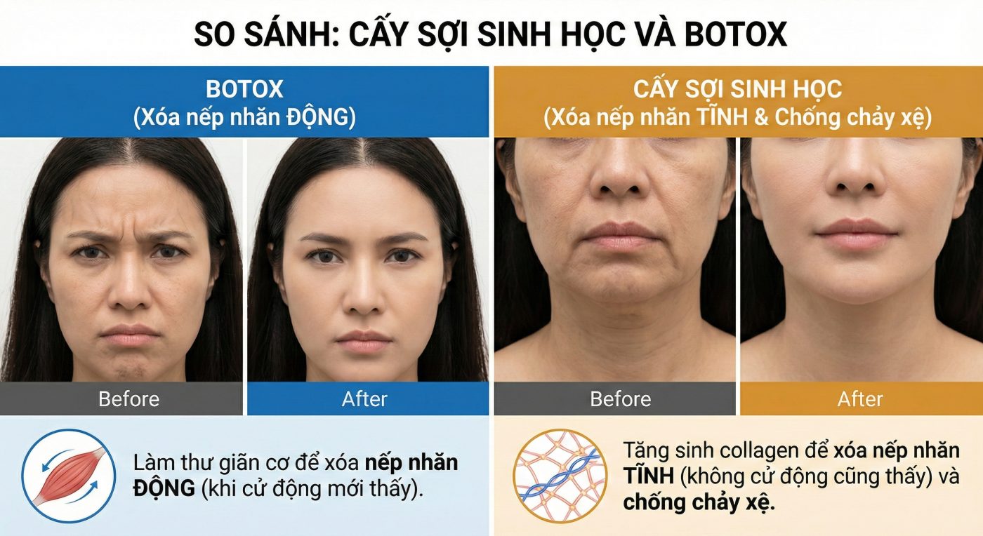So sánh cấy sợi sinh học và botox