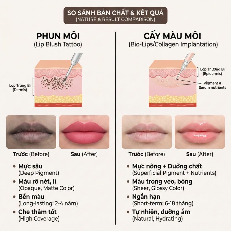 So sánh công nghệ sinh học phun môi và cấy màu môi sinh học megalight
