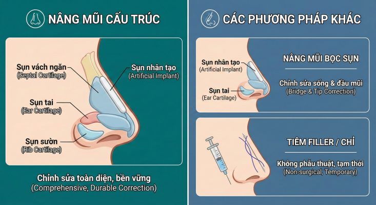 so sánh nâng mũi cấu trúc và các phương pháp khác