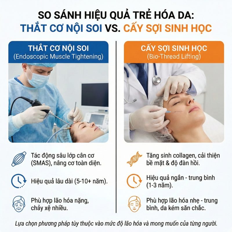 So sánh thắt cơ nội soi và cấy sợi sinh học trẻ hóa gương mặt