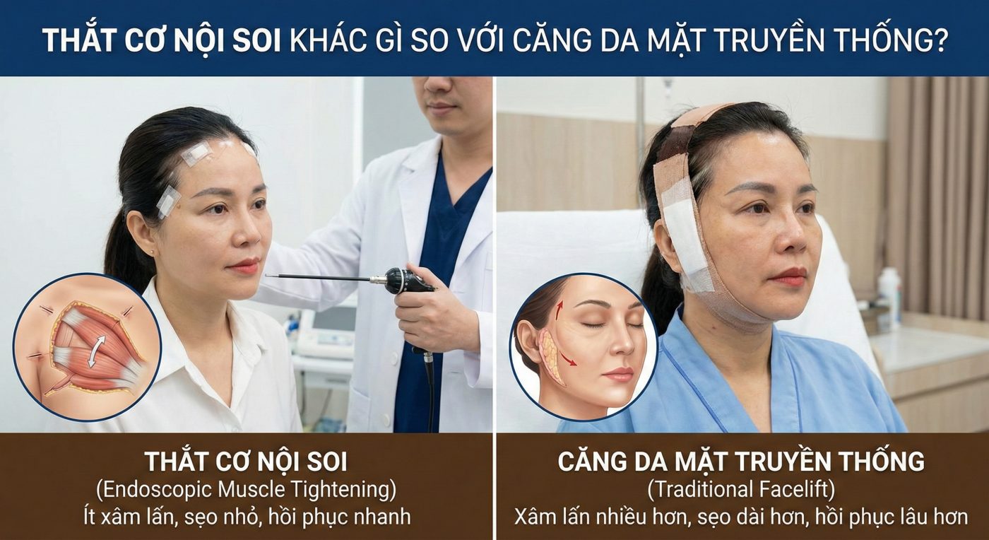Thắt cơ nội soi khác gì vơi căng da mặt truyền thống