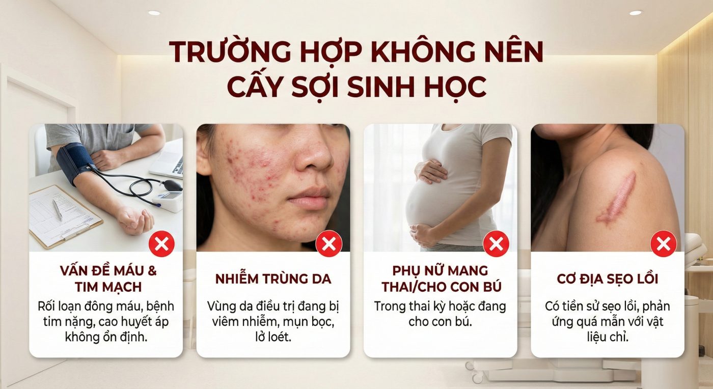 Trường hợp không nên cấy sợi sinh học