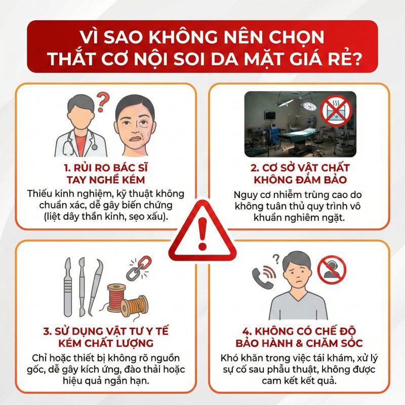 Vì sao không nên chọn thắt cơ nội soi da mặt giá rẻ