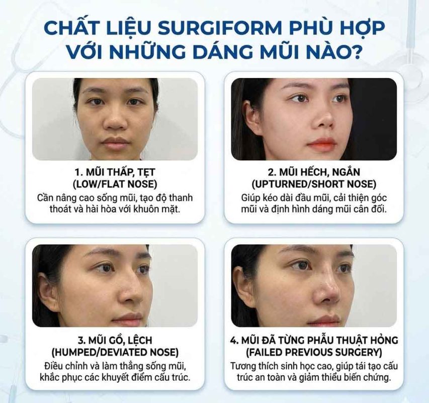 Chất liệu nâng mũi Surgiform là gì? Có an toàn không? Chất liệu surgiform phù hợp với dáng mũi nào