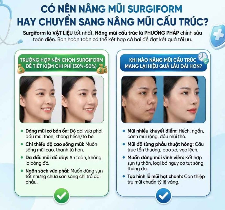 Chất liệu nâng mũi Surgiform là gì? Có an toàn không? Có nên nâng mũi surgiform hay chuyển sang nâng mũi cấu trúc