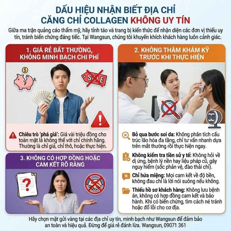 Căng chỉ collagen ở đâu tốt? Tiêu chí chọn địa chỉ uy tín Dấu hiệu nhận biết địa chỉ căng chỉ collagen uy tín