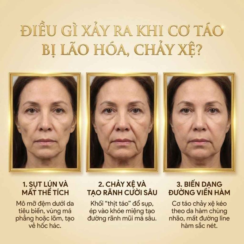 Nâng cơ táo là gì? Giải pháp trẻ hóa vùng má toàn diện Điều gì xảy ra khi cơ táo bị lão hóa chảy xệ
