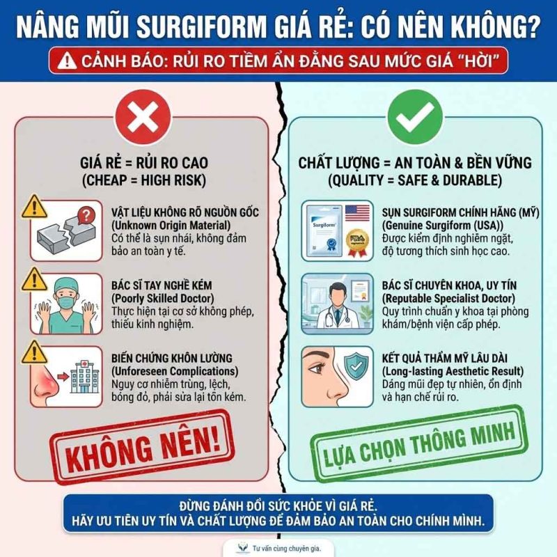 Nâng mũi surgiform giá rẻ có nên không