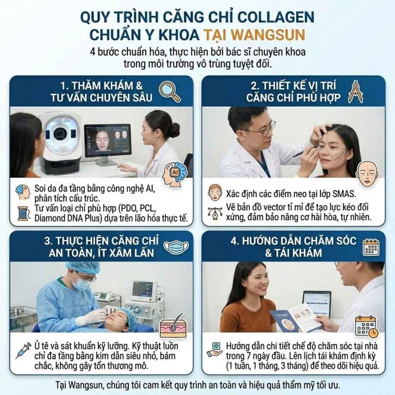 Căng chỉ collagen ở đâu tốt? Tiêu chí chọn địa chỉ uy tín Quy trình căng chỉ collagen tại địa chỉ uy tín diễn ra như thế nào?