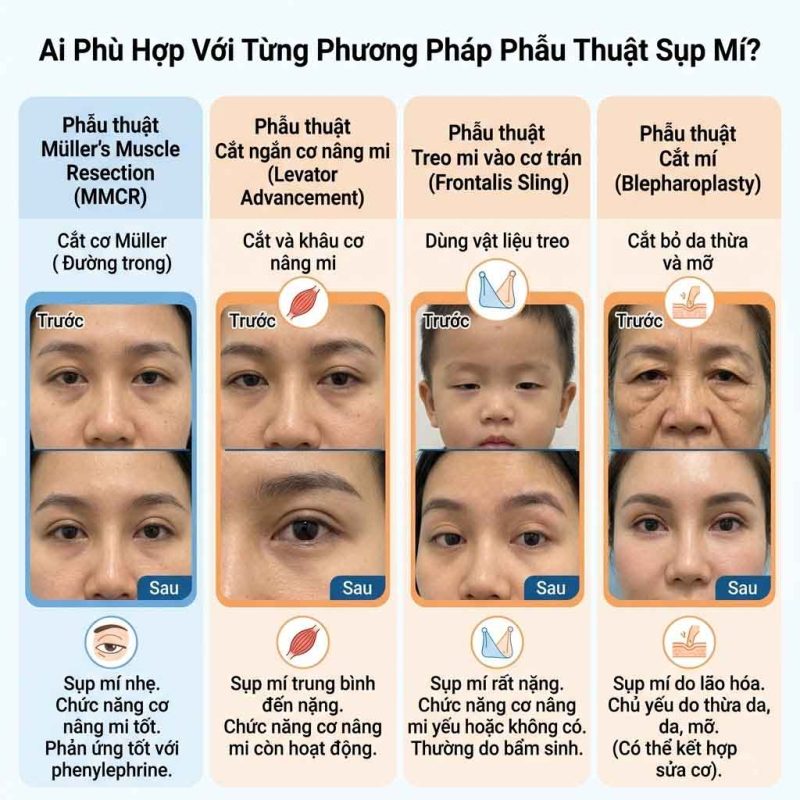 Ai phù hợp với từng phương pháp phẫu thuật sụp mí