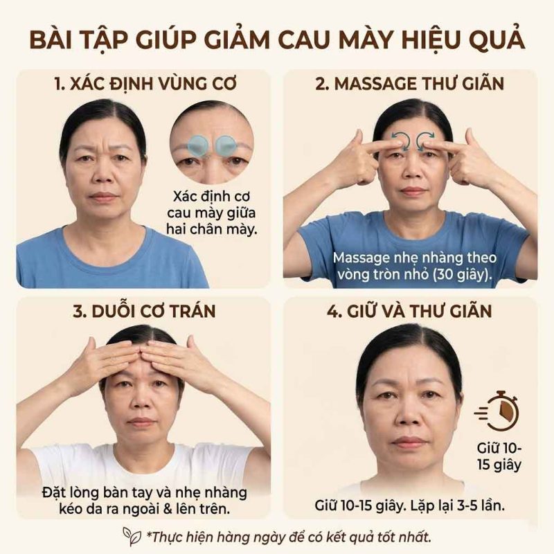 Làm Sao Để Hết Cau Mày? 10 Cách Xóa Nếp Nhăn Giữa Trán Hiệu Quả Bài tập giúp giảm cau mày hiệu quả