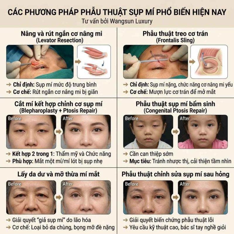 Các phương pháp phẫu thuật sụp mí phổ biến hiện nay