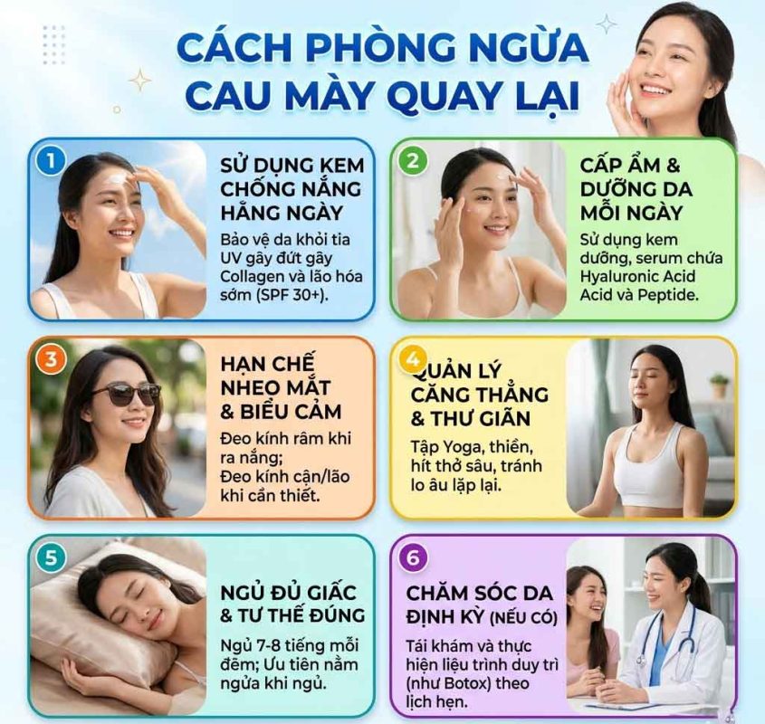 Làm Sao Để Hết Cau Mày? 10 Cách Xóa Nếp Nhăn Giữa Trán Hiệu Quả Cách phòng ngừa cau mày quay lại