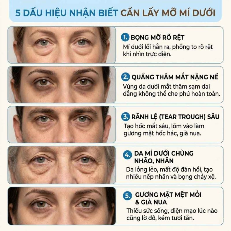 Dấu hiệu nhận biết cần lấy mỡ mí dưới