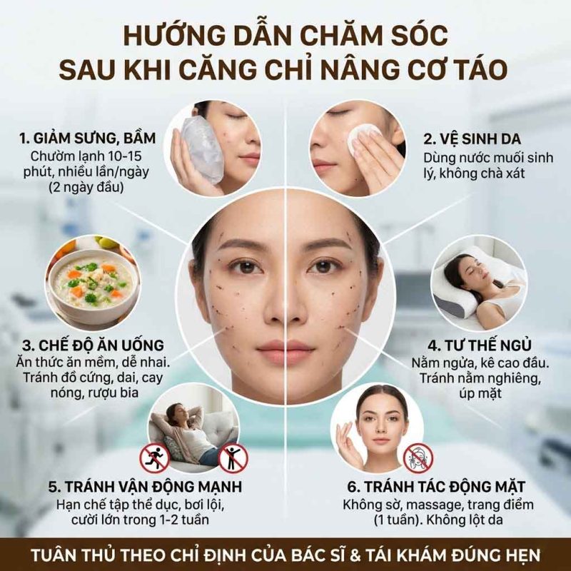 Hướng dẫn chăm sóc sau khi căng chỉ nâng cơ táo