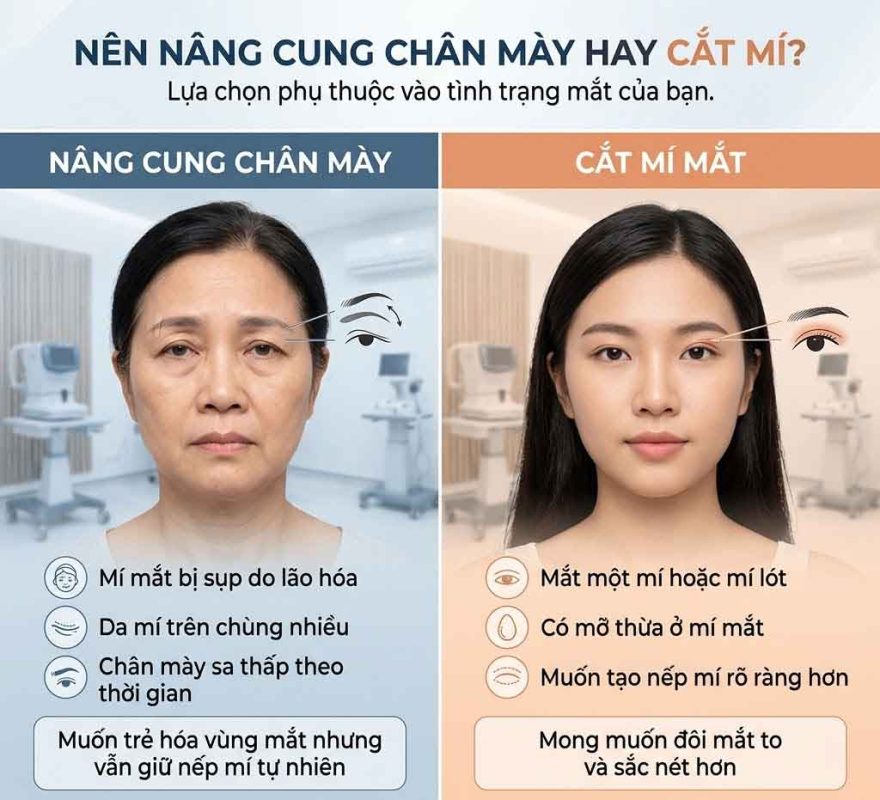 Nên nâng cung chân mày hay cắt mí