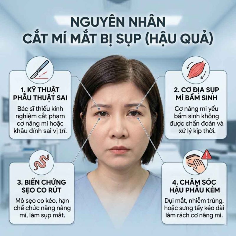 Cắt Mí Mắt Bị Sụp: Nguyên Nhân, Dấu Hiệu Và Cách Khắc Phục Hiệu Quả Nguyên nhân cắt mí mắt bị sụp