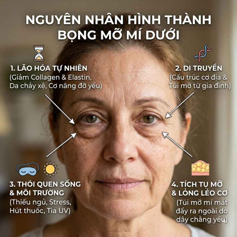 Nguyên nhân hình thành bọng mỡ mí dưới