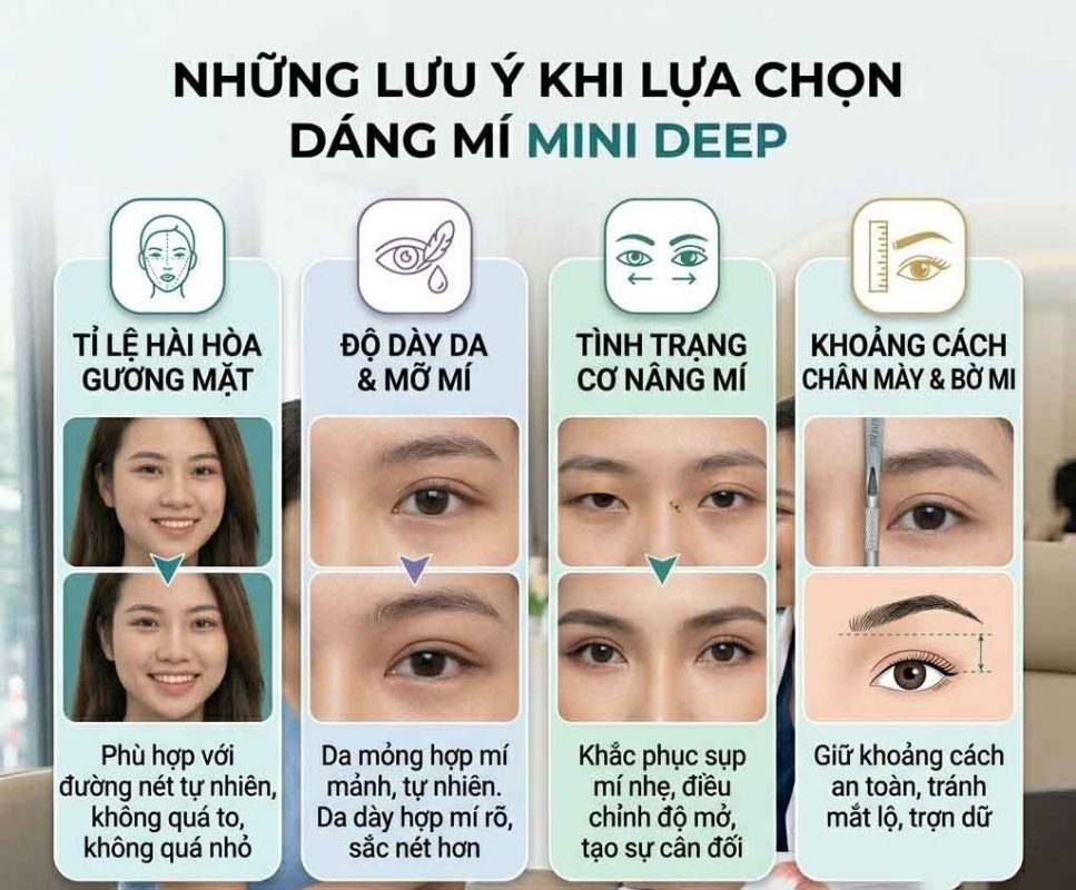 Dáng Mí Phù Hợp Khi Cắt Mí Mini Deep Những lưu ý khi lựa chọn dáng mí mini deep