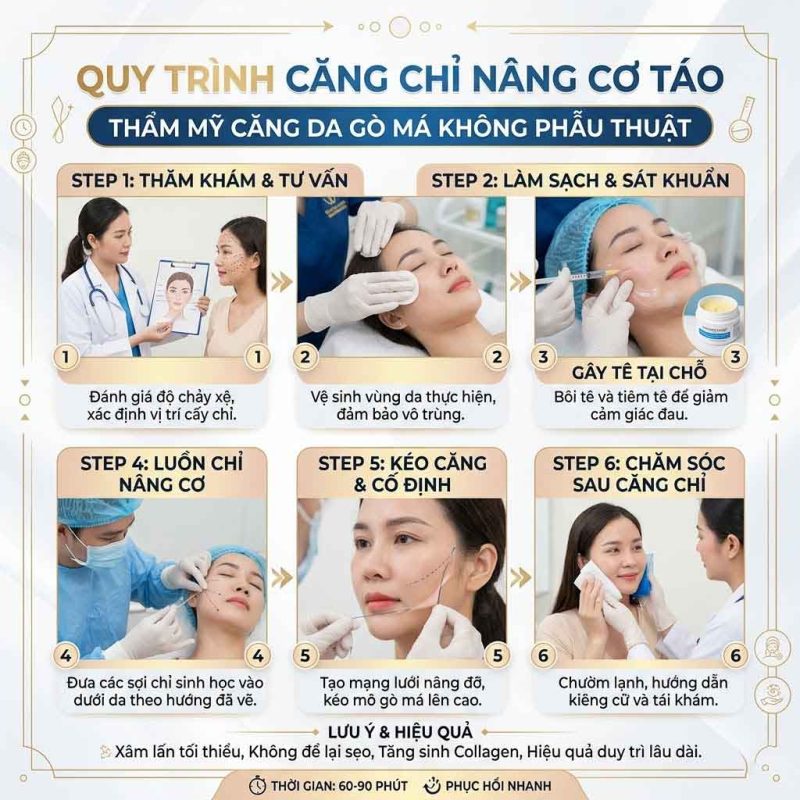 Quy trình căng chỉ nâng cơ táo