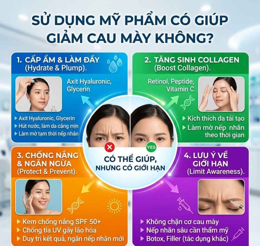 Làm Sao Để Hết Cau Mày? 10 Cách Xóa Nếp Nhăn Giữa Trán Hiệu Quả Sử dụng mỹ phẩm có giúp giảm cau mày không?
