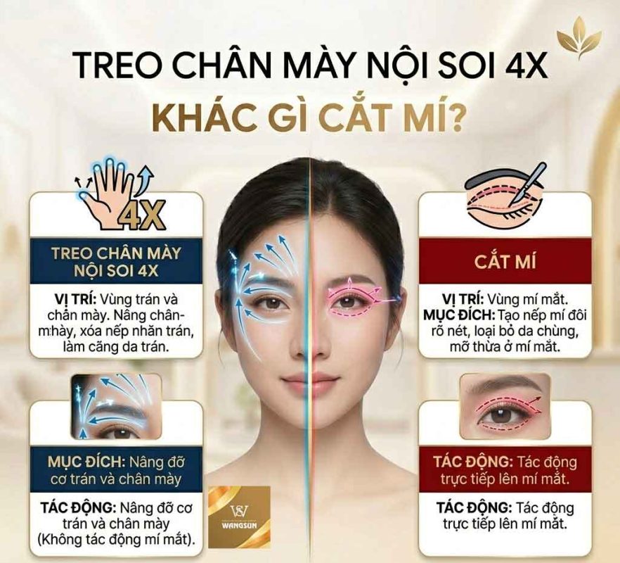 Treo chân mày nội soi 4x khác gì cắt mí