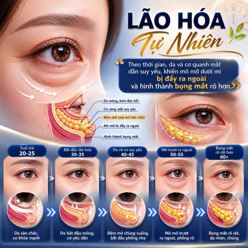 Bọng Mắt Có Tự Hết Không? Giải Đáp Từ Nguyên Nhân Đến Cách Khắc Phục Hiệu Quả Bọng mỡ mắt do lão hóa tự nhiên