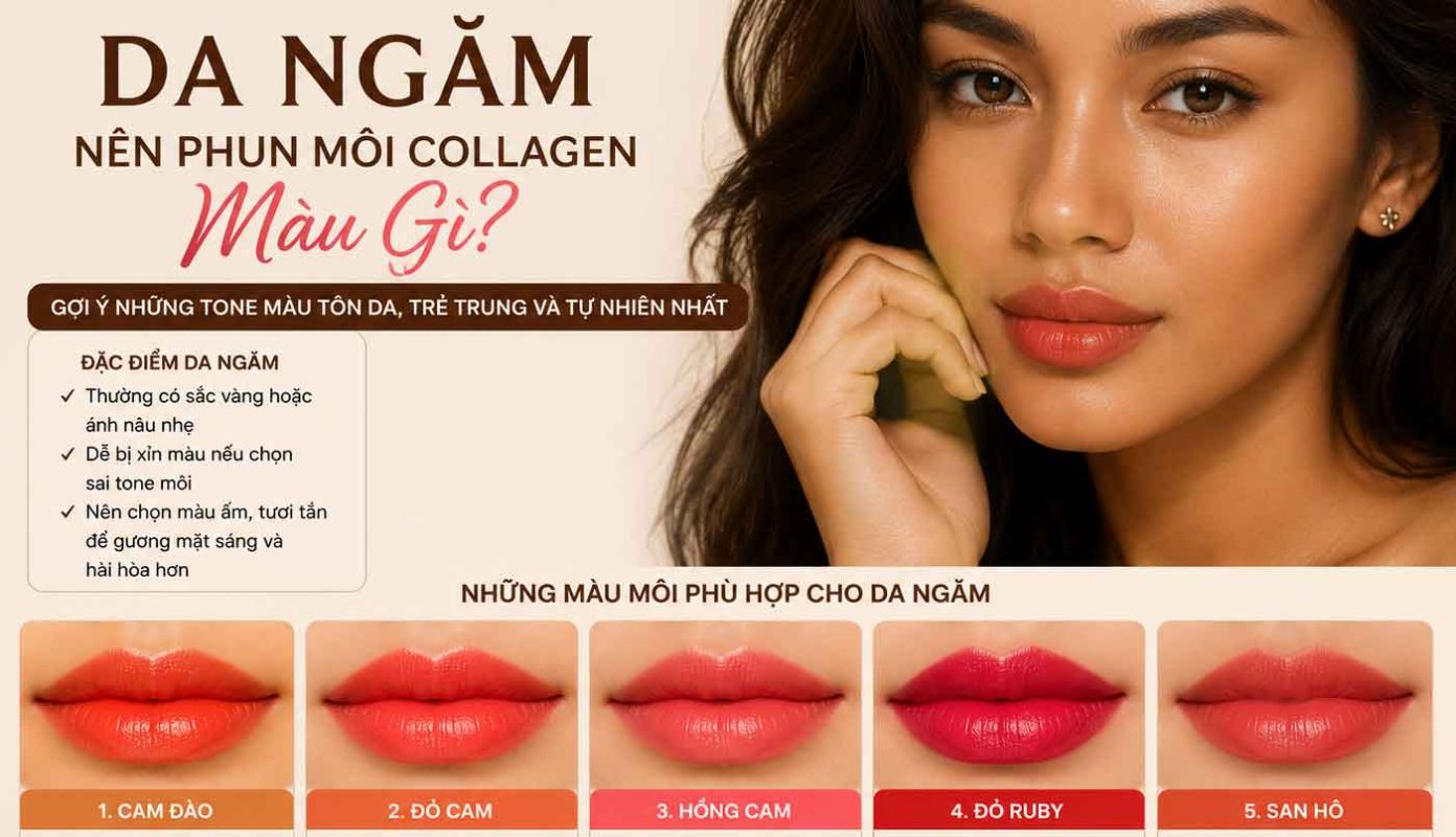 da ngăm nên phun môi collagen màu nào