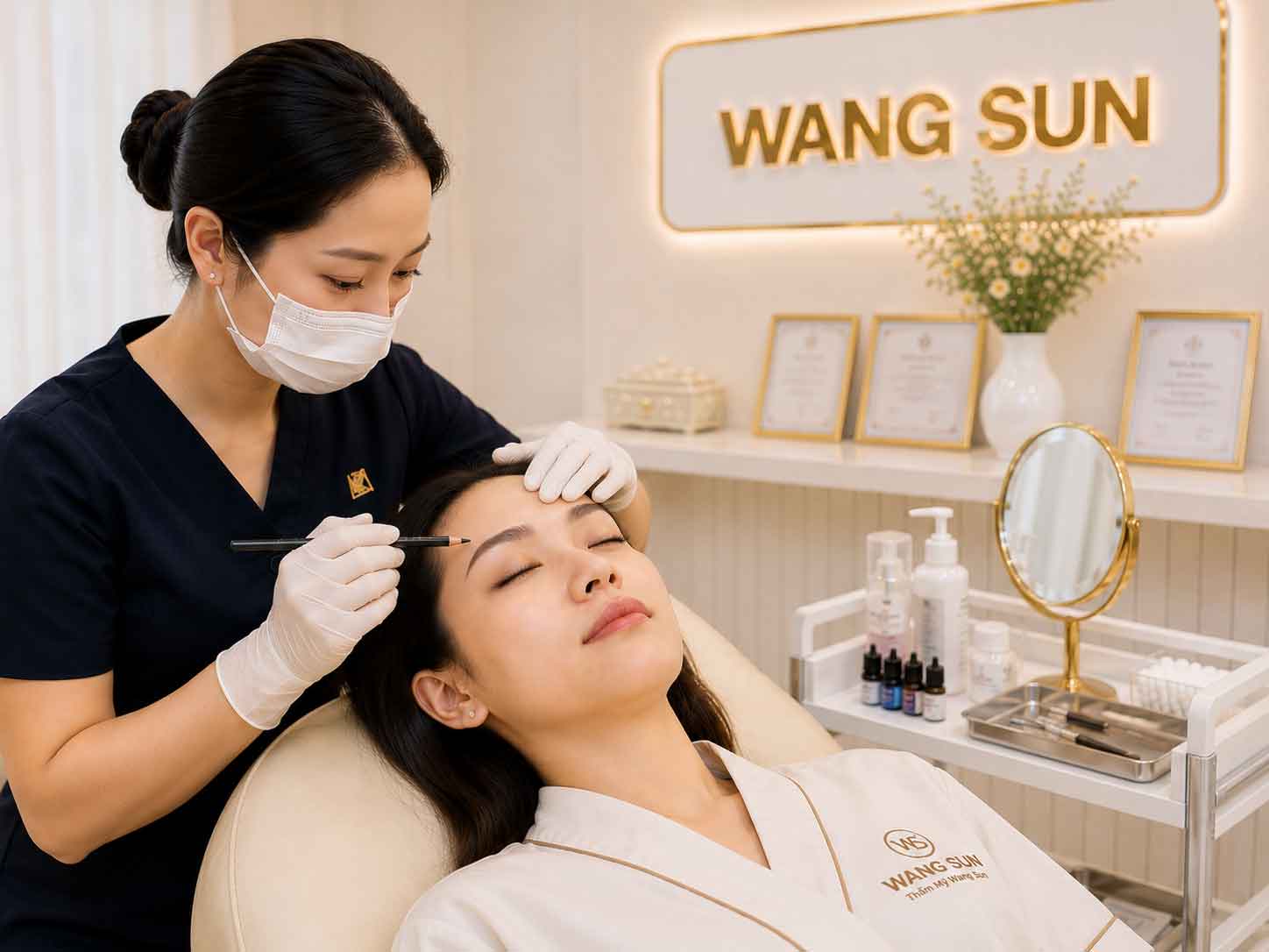 Kiểm tra dáng mày sau khi phun