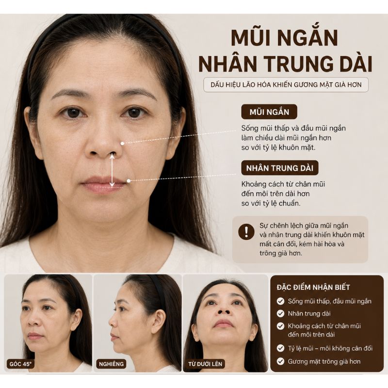 Mũi Ngắn Nhân Trung Dài Có Xấu Không? Nguyên Nhân Và Cách Cải Thiện Theo Tỷ Lệ Khuôn Mặt Mũi ngắn nhân trung dài do lão hóa