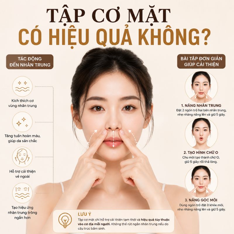 Nhân Trung Dài Có Thể Tự Cải Thiện Không? Các Cách Cải Thiện Hiện Nay Tập cơ mặt thu ngắn nhân trung
