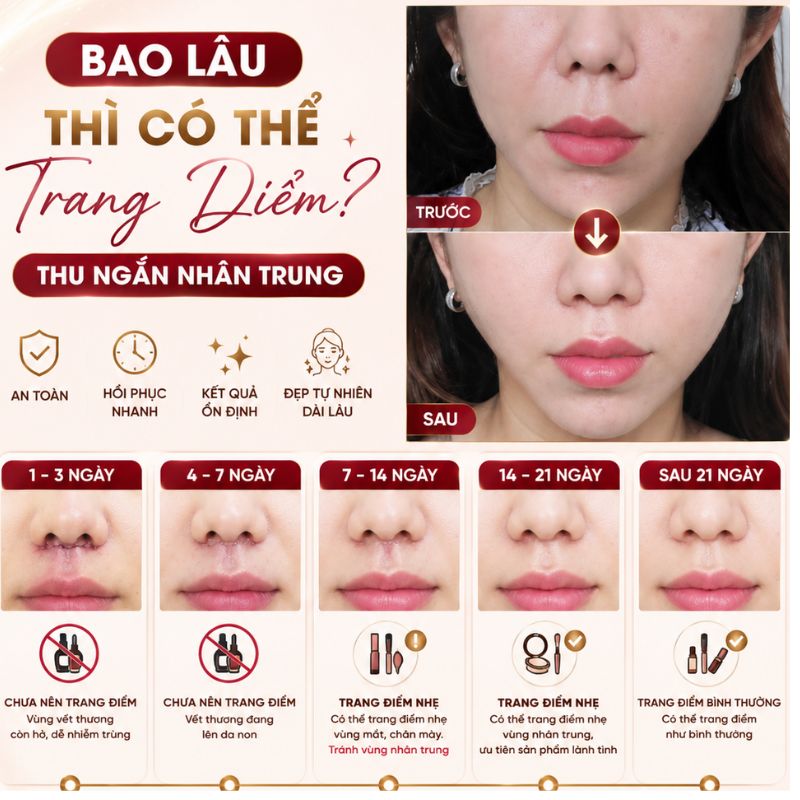 Thu ngắn nhân trung bao lâu thì có thể trang điểm