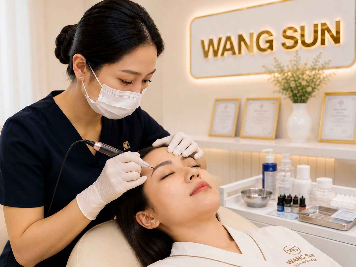 Tiến hành phun chân mày WangSun Luxury