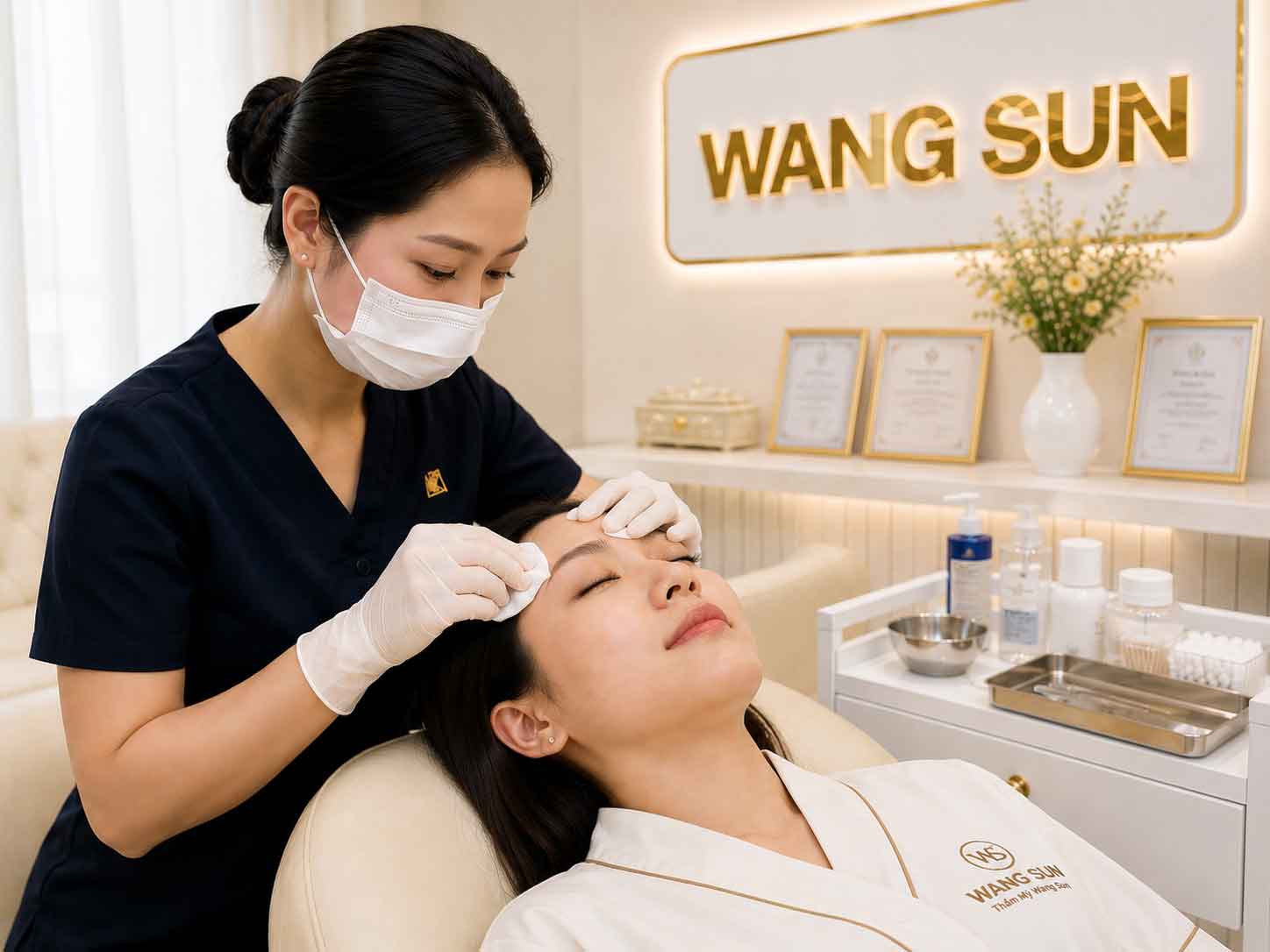 Vệ sinh trước khi phun chân mày