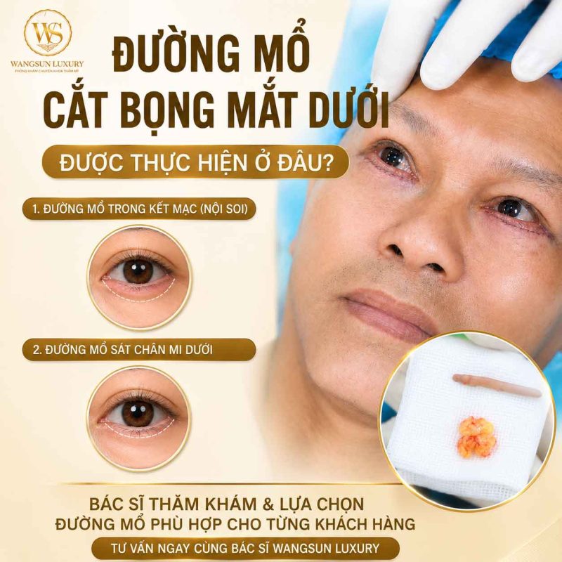 Cắt Bọng Mắt Dưới Có Để Lại Sẹo Không? BS Wangsun Giải Đáp Chi Tiết Đường mổ cắt bọng mắt dưới được thực hiện ở đâu