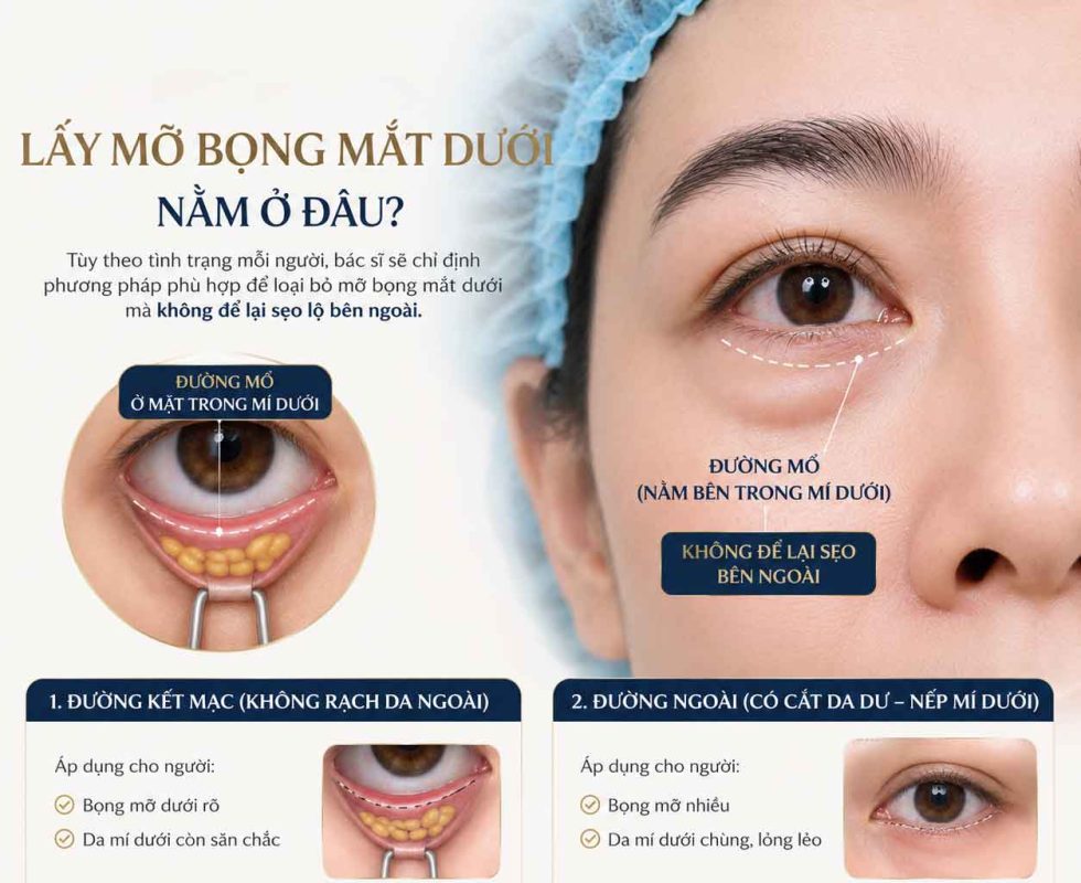 Lấy mỡ bọng mắt dưới có để lại sẹo không Đường mổ lấy mỡ bọng mắt dưới nằm ở đâu